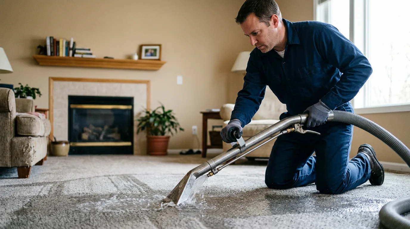 Water damage restoration technician working near Chrisman, IL